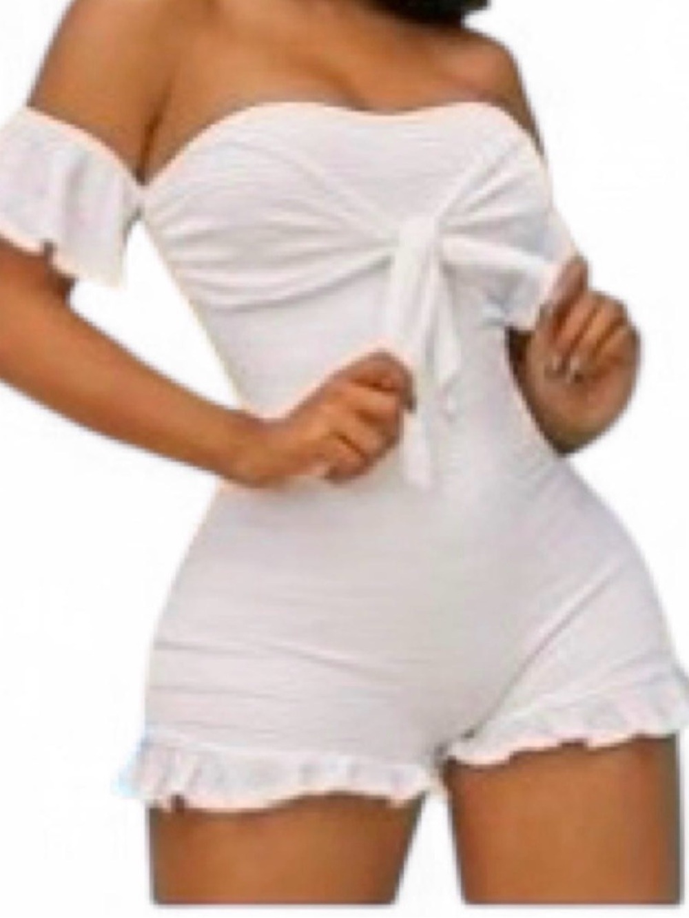 White Off-Shoulder Tie-Front Romper